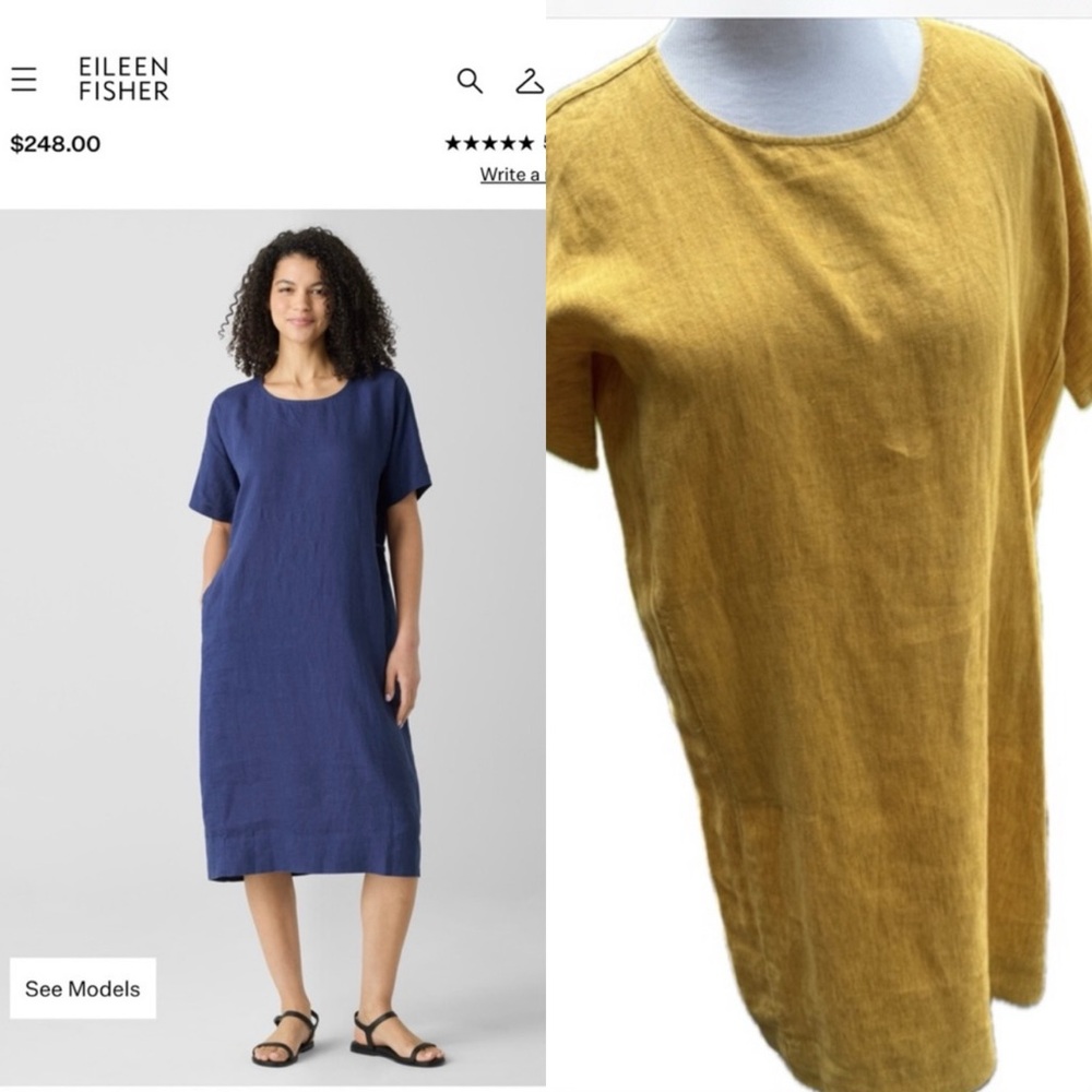 Eileen fisher linen midi dress, Mustard 
Freshly dry cleaned